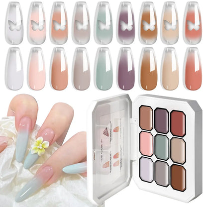 Blushimmer LimeGIRL 9-color gradient gel nail polish with flower engraving design, showcasing vibrant DIY nail art and color blending.