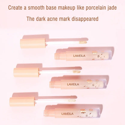 Blushimmer liquid concealer for dark circles and acne coverage, natural makeup effect, foundation cream for skin imperfections.