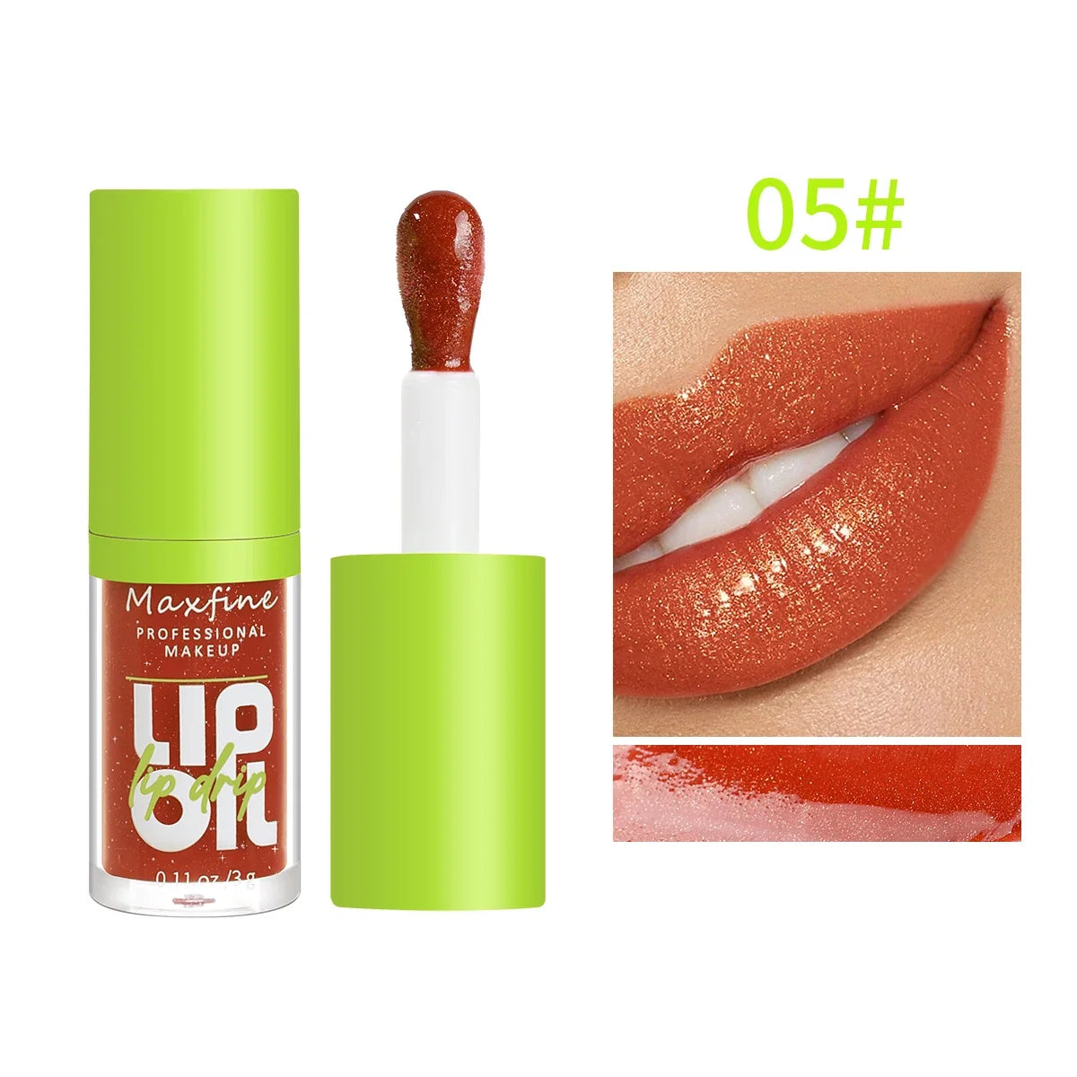 Blushimmer 6-tone moisturizing luminous lip gloss oil in a 3g transparent liquid tube, showcasing a glossy, clear finish.