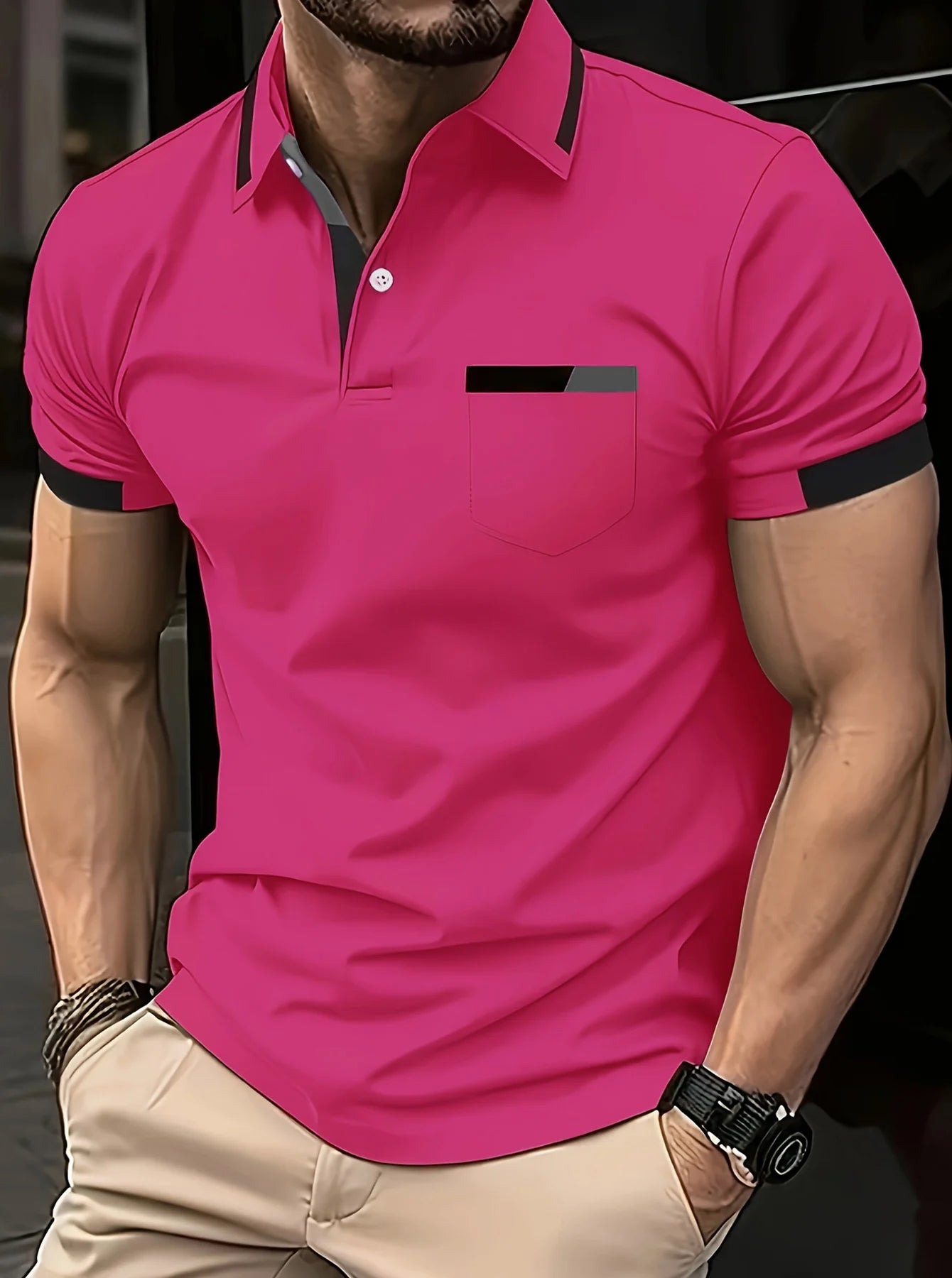 Men's Summer Casual Color-Blocked Polo Shirt, Mature and Elegant Men's Polo Shirt, Suitable for Workplace Business and Outings