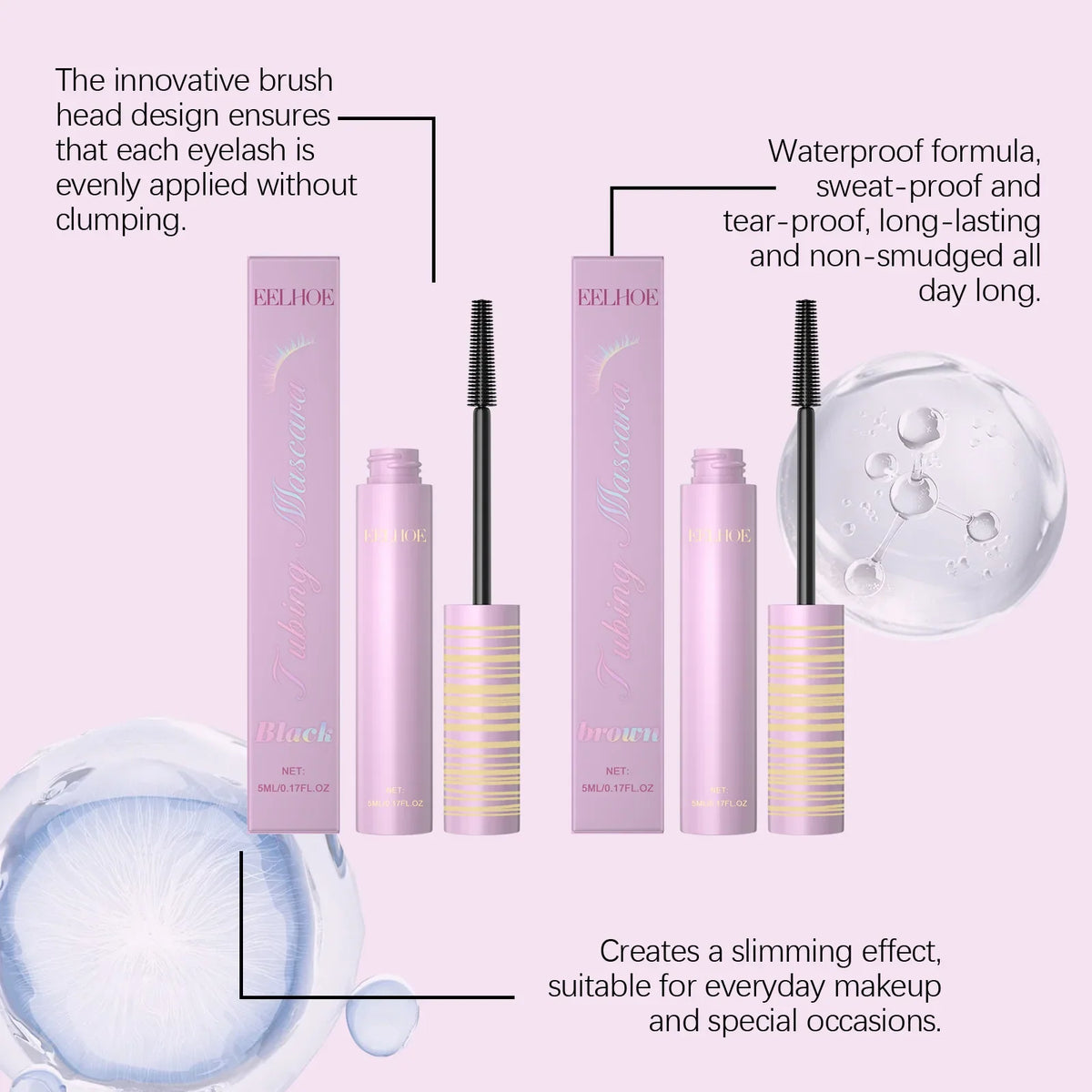 Blushimmer Eelhoe curling mascara with lengthening and volumizing black mascara brush for thick, waterproof eyelash extension.