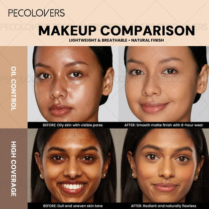 Blushimmer pressed powder foundation in Light to Medium, waterproof with matte finish, full coverage, non-sticky for all skin types.
