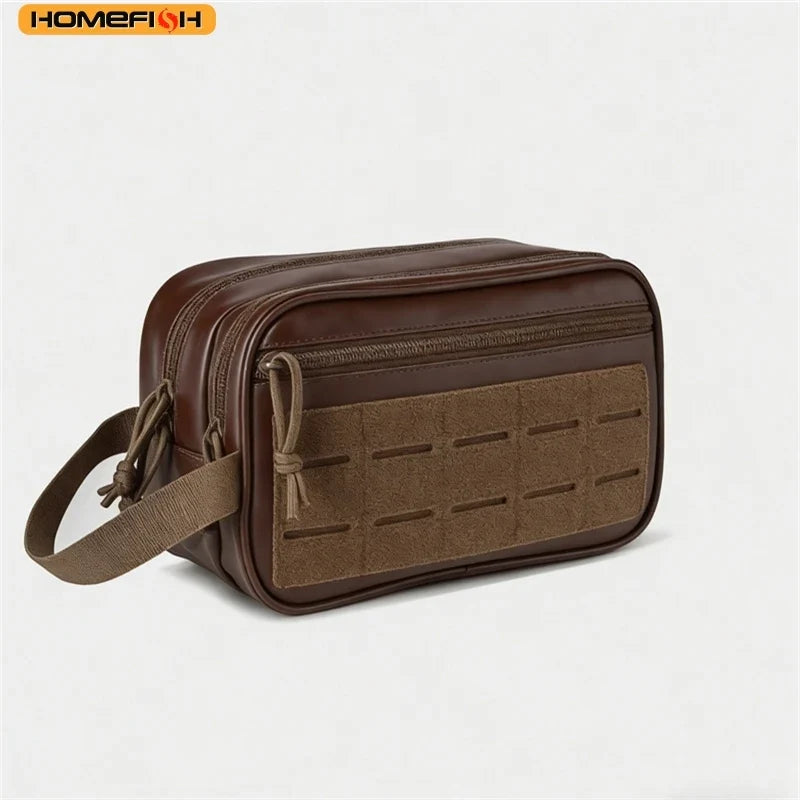 Blushimmer tactical toiletry bag for men with Molle pouches, small dopp kit for shaving, travel shower, and makeup essentials.