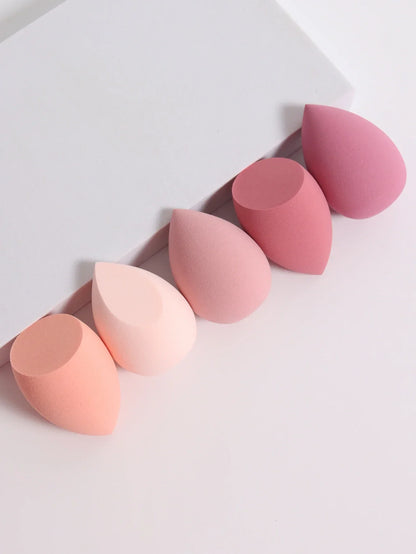 Set of five Blushimmer vegan velvet makeup sponges for liquid, cream, and powder makeup application on a white background.