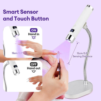 Blushimmer portable UV nail dryer with rechargeable gel lamp, flexible hose, LED therapy light, ideal for gel nail art and curing.