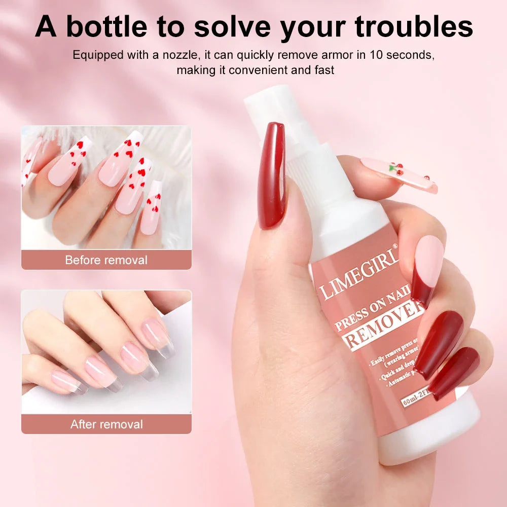 Blushimmer LimeGIRL 60ml nail remover gel in a clear bottle with a brush applicator, designed for removing fake and press-on nails.