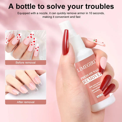 Blushimmer LimeGIRL 60ml nail remover gel in a clear bottle with a brush applicator, designed for removing fake and press-on nails.