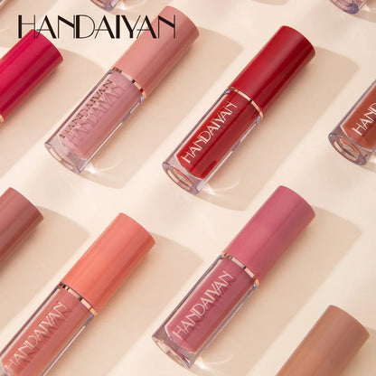 Blushimmer 12-color matte liquid lipstick kit with waterproof, long-lasting lip glosses in non-stick cups for women.