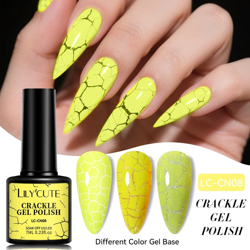 LILYCUTE 7ml neon crackle gel nail polish by Blushimmer with bright fluorescent finish, quick-drying UV gel for DIY manicure.
