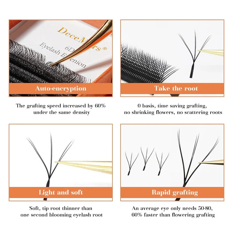 DeceMars 6D-W shaped eyelash extension by Blushimmer, showing the thick, multi-dimensional lash design on a white background.