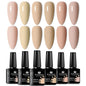 Blushimmer 6-piece nail gel polish set with vibrant semi-permanent UV gels for all-season manicures and nail art designs.