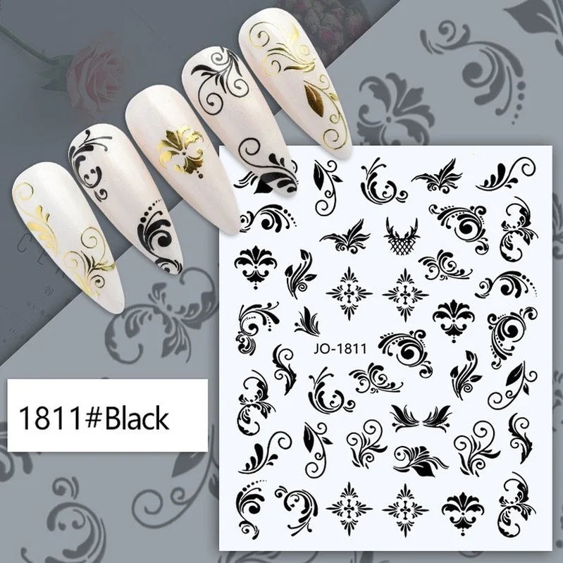 Black and white nail art stickers by Blushimmer featuring sexy woman and girl designs for press-on nail decoration.