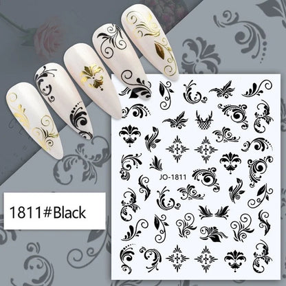 Black and white nail art stickers by Blushimmer featuring sexy woman and girl designs for press-on nail decoration.