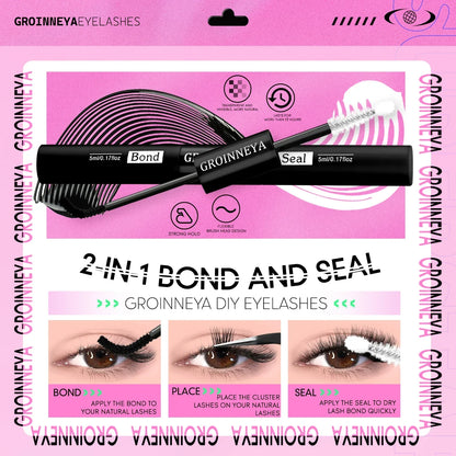 Blushimmer GROINNEYA Lash Clusters Kit with wispy eyelash clusters, lash bond, and seal for DIY at-home eyelash extensions.