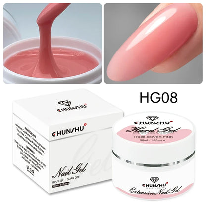 Blushimmer 30ML milky white hard gel for nail extension, self-leveling builder gel for reinforcement and camouflage manicure.