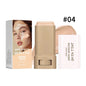 Blushimmer skin tint foundation stick with concealer and serum, showcased with smooth, travel-sized bronze foundation stick for high coverage.