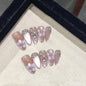 Set of 10 French almond press-on false nails with floral design by Blushimmer, wearable stick-on nail tips for women.