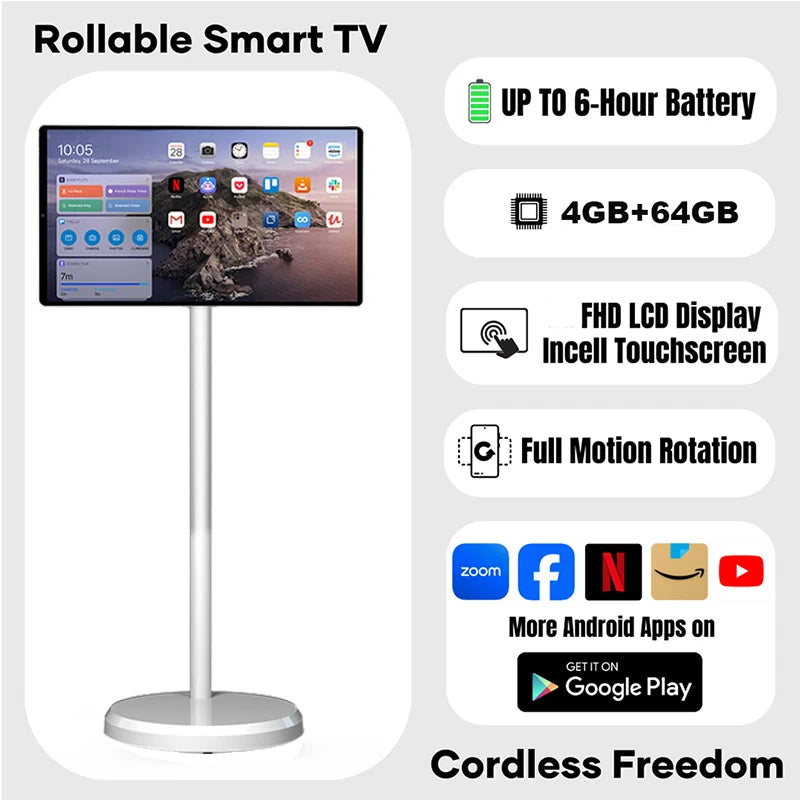 Smart Television 21.5" Inch Portable Tv Rollable Touch Screen Monitor Smart Digital Signage Display Mobile Portable Smart Tvs