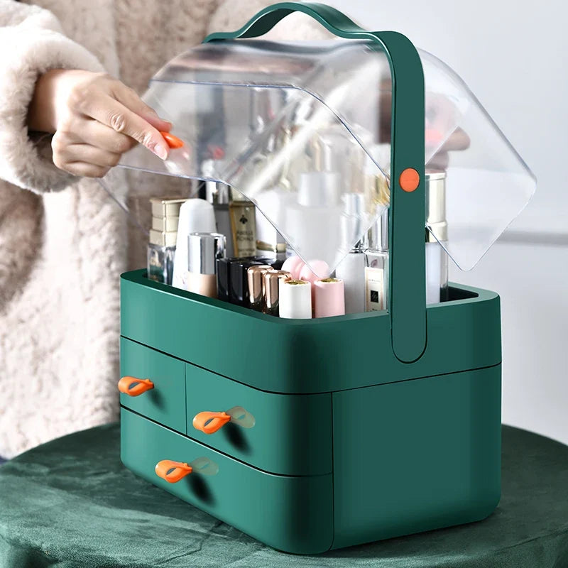 Blushimmer cosmetics receiving box with dust-proof design, desktop makeup organizer with drawer for skin care and household storage