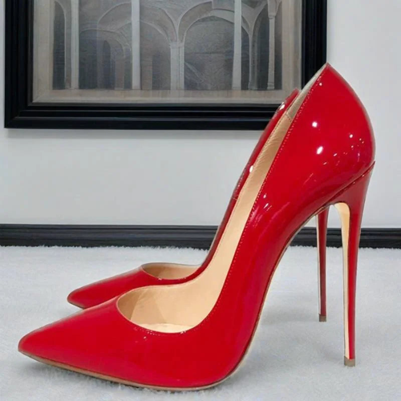 12cm 10cm Thin High Heels Sexy Patent Leather Pointed Toe Comfortable Stilettos Celebrity For Pumps OL Black dress Shoes Ladies