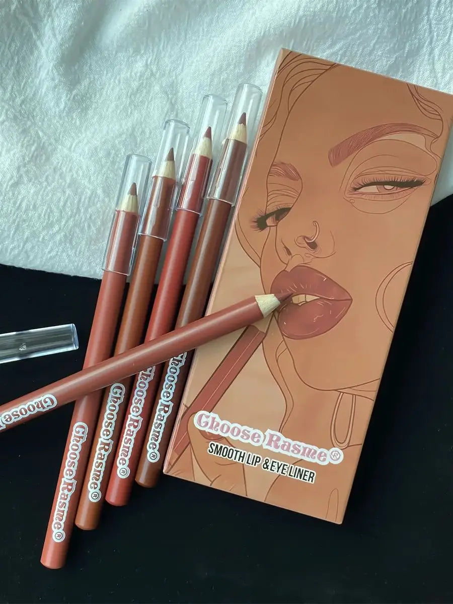 Six colorful waterproof Blushimmer lip liner pens in nude shades, featuring sweat-proof, fade-resistant, non-stick formula for precise application.