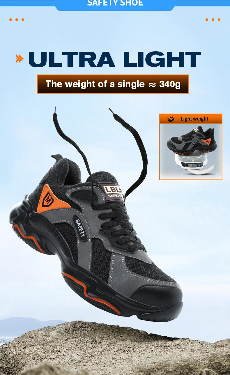 Slip On Safety Shoes Work Boots Steel Toe Men Non-Slip Lightweight Breathable Industrial Shoes Anti shock Protective Boots