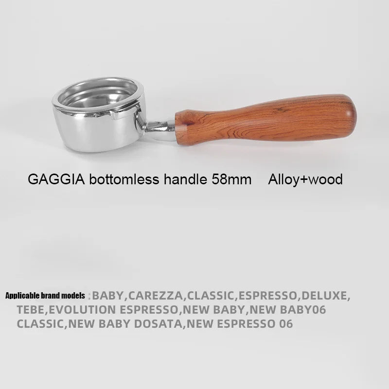 GAGGIA Bottomless Filter Holder 58mm Solid Wood Handle Portafilter Universal for Gaggia Classic Coffee Machine Barista Tools
