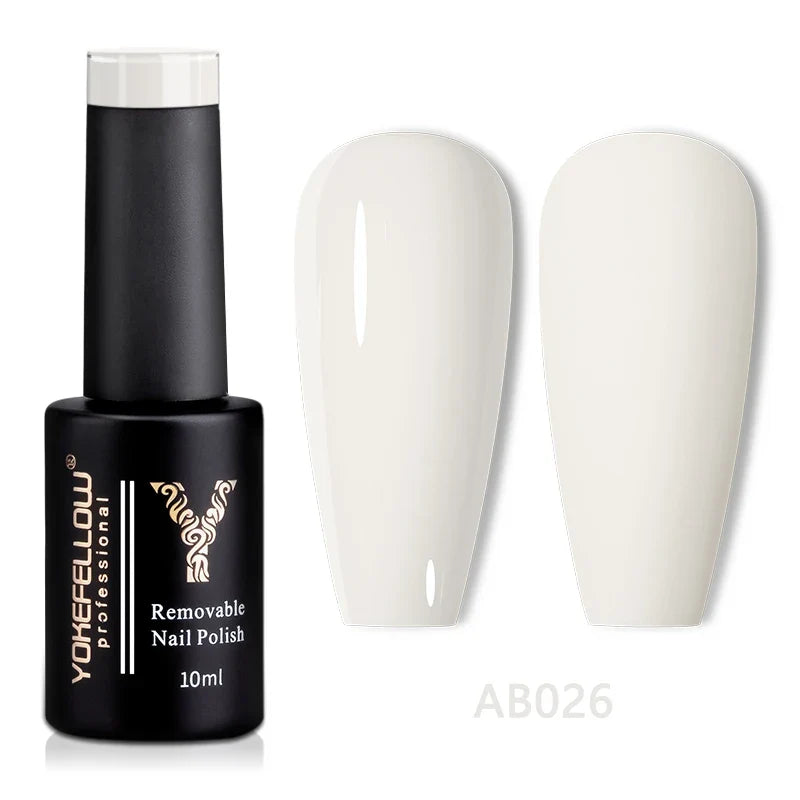 Blushimmer YOKEFELLOW 10ml translucent pink gel nail polish in a clear bottle, showcasing the high-quality, soak-off UV gel varnish.