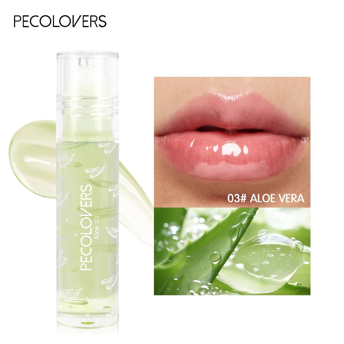 Blushimmer moisturizing water lip gloss in transparent mirror crystal jelly glass container, plumping and hydrating lip makeup.