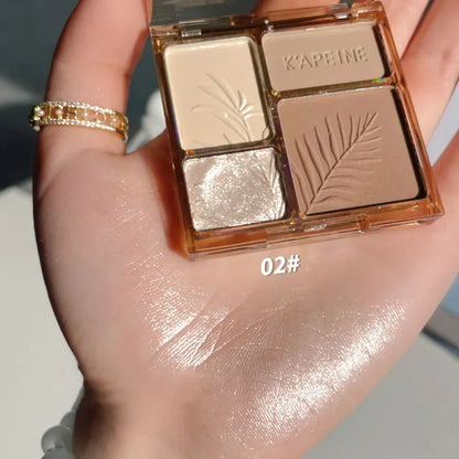 Blushimmer matte highlighter bronzer palette with four shades for face contouring and shading, long-lasting makeup powder.
