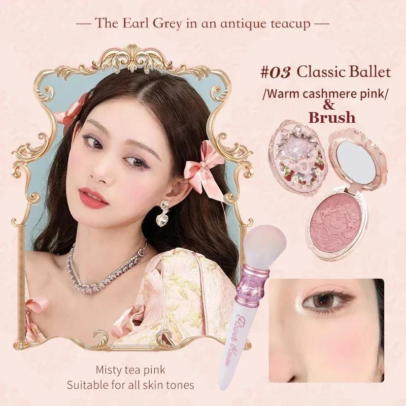 Blushimmer Flower Knows Strawberry Rococo embossed blush palette with pink and berry shades, professional 5g powder makeup.