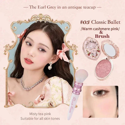 Blushimmer Flower Knows Strawberry Rococo embossed blush palette with pink and berry shades, professional 5g powder makeup.