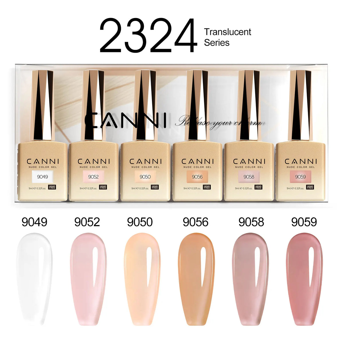 Blushimmer CANNI Nail Gel Polish Kit with 6 bottles of nude, pink, and jade jelly colors for natural French nail designs