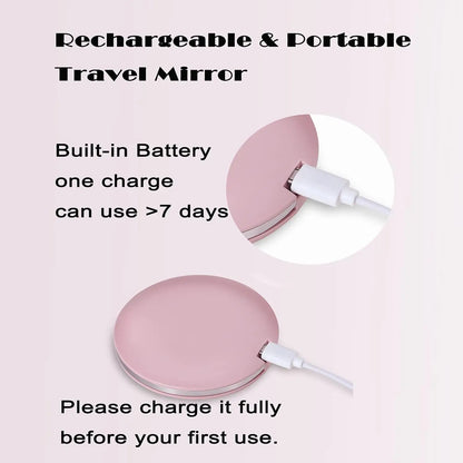 Blushimmer rechargeable LED compact mirror with lights, 1X/3X magnification, handheld travel mirror, ideal for on-the-go use