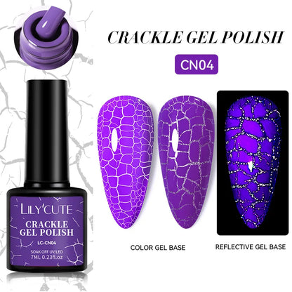 LILYCUTE neon crackle gel nail polish by Blushimmer in 7ml bottle, fluorescent UV gel for semi-permanent nail art, quick-drying.