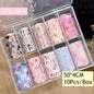 Blushimmer nail art foil transfer paper with plaid, stars, and bird patterns for manicure decoration and nail stickers.
