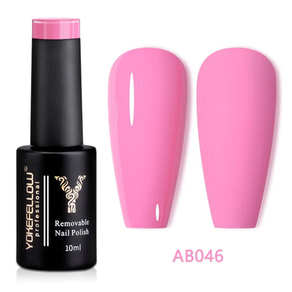YOKEFELLOW 10ml translucent pink gel nail polish by Blushimmer, showing a smooth, glossy finish in a high-quality soak-off UV gel.