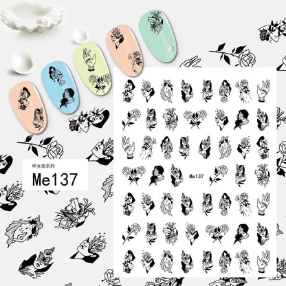 Black and white Blushimmer nail art stickers featuring sexy woman girl designs, perfect for press-on body and nail decoration.
