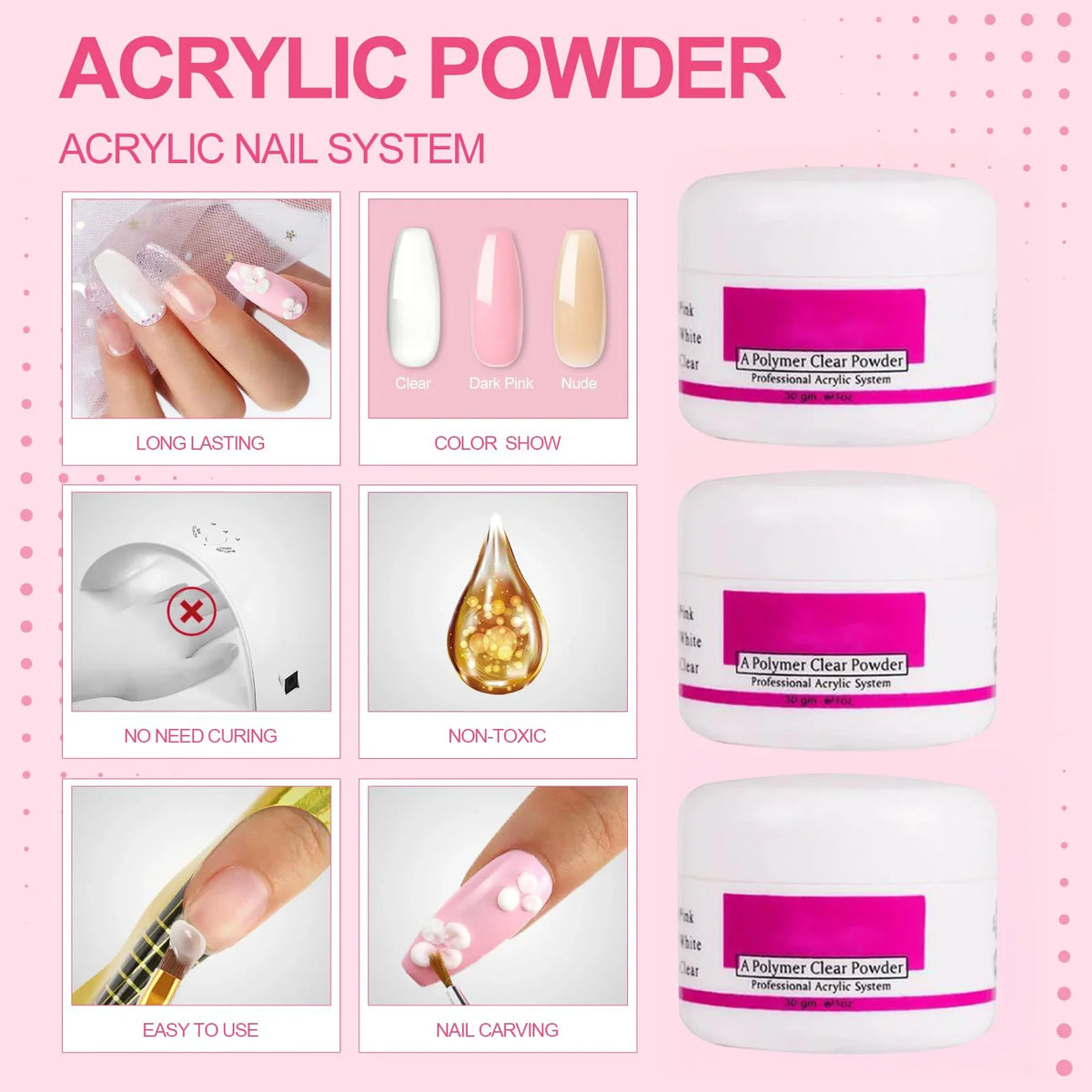 Blushimmer acrylic nail kit for beginners with drill, UV light, glitter powder, and tools for professional-looking nail art.