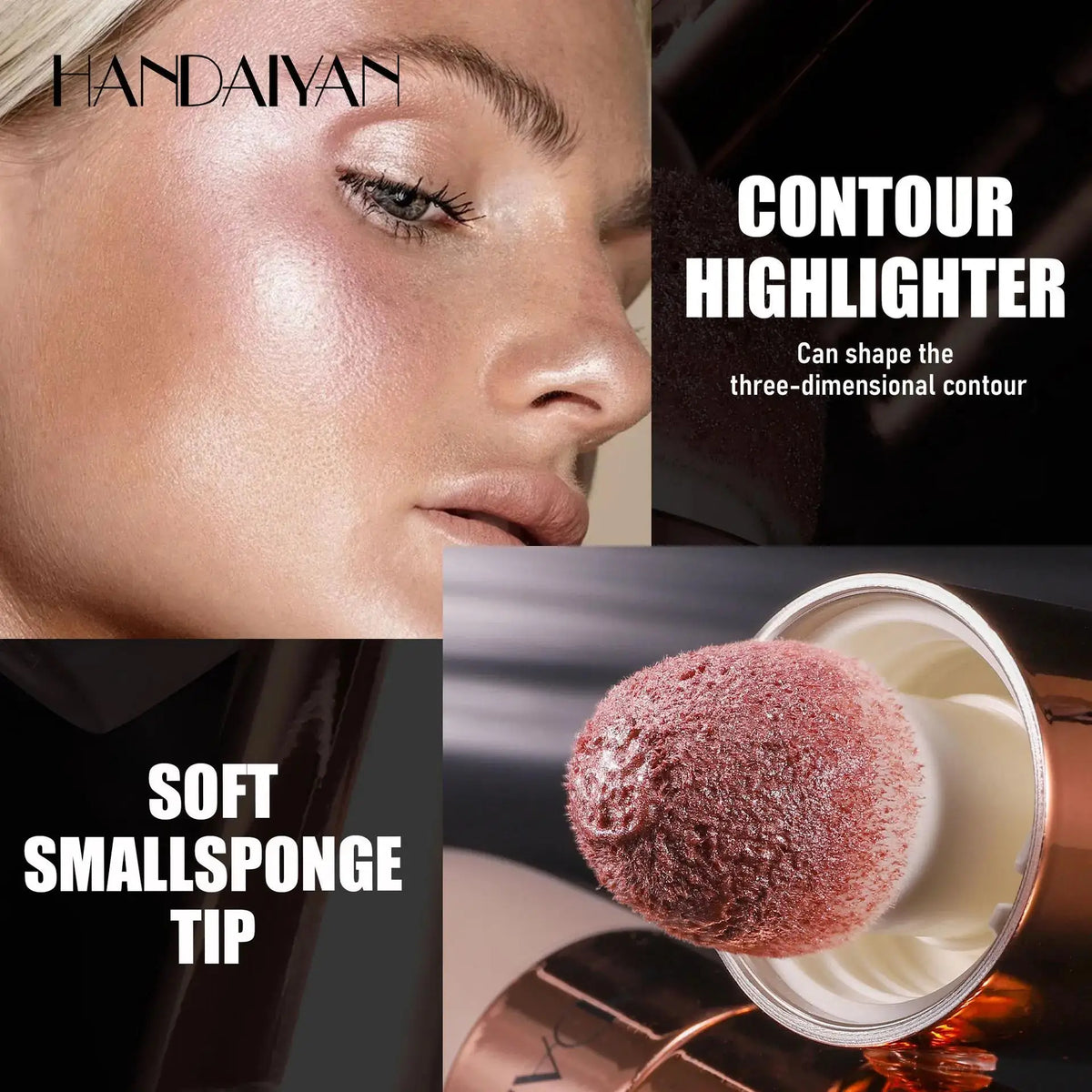 Blushimmer Rose Glow Liquid Highlighter Stick with soft sponge tip, 3D contour effect, long-lasting face and body makeup.