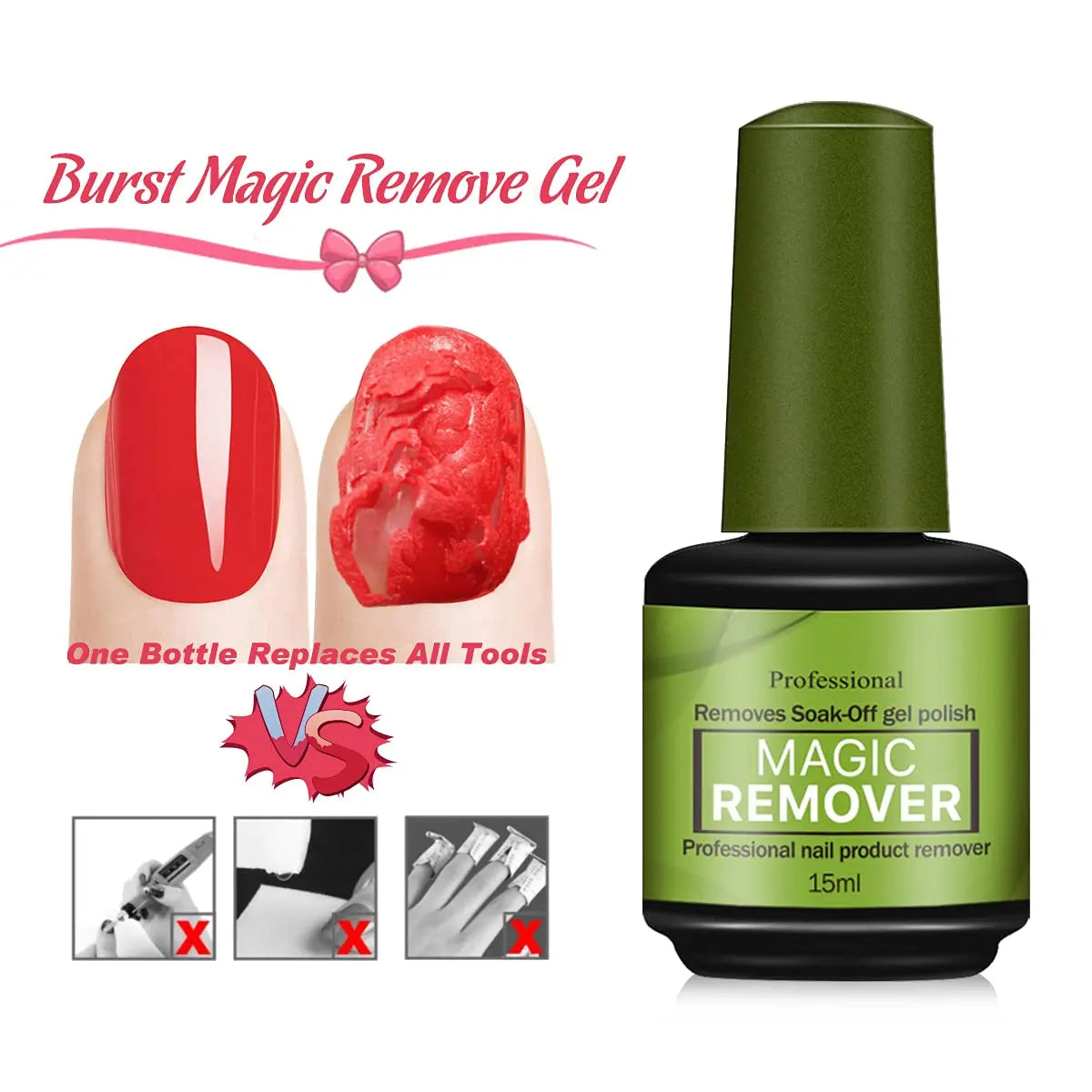 Blushimmer 15ml Magic Fast Disarm Nail Gel Polish Remover with UV soak-off, semi-permanent nail art removal tool, manicure accessory