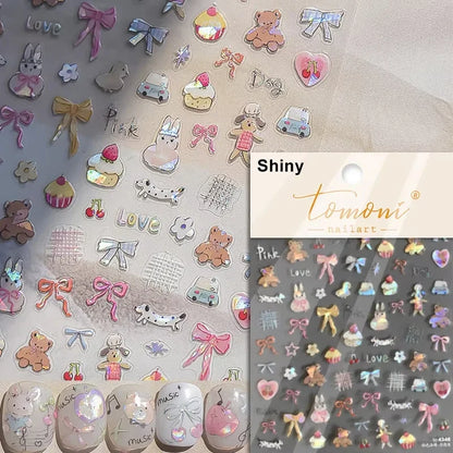 Brown Japanese Kawaii Bear nail art sticker by Blushimmer, self-adhesive cartoon animal decal for DIY nail decoration.
