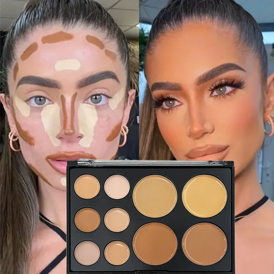 Blushimmer 10-color concealer palette with matte shades for dark circles, contouring, and eye makeup correction in a compact cream form