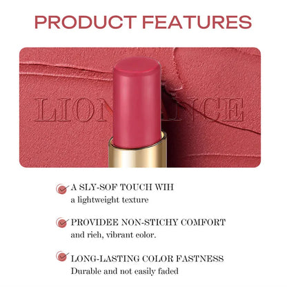 Blushimmer LIONDANCE velvet matte lipstick in soft dark nude, high pigmented, waterproof, long-lasting lip balm for women.