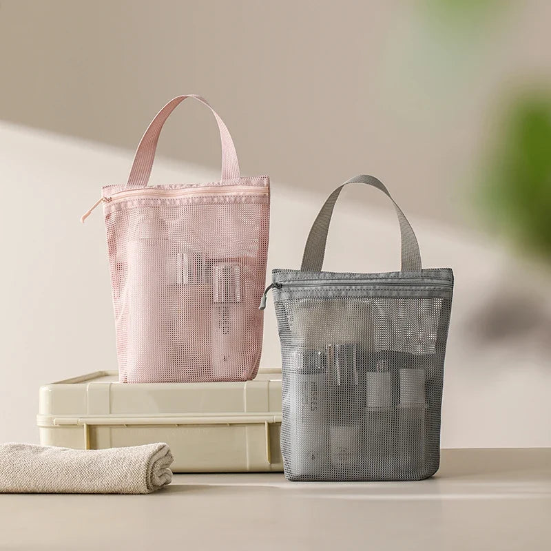 Blushimmer 23x26cm portable toiletry bag with handle, large capacity mesh storage for travel and business trips.