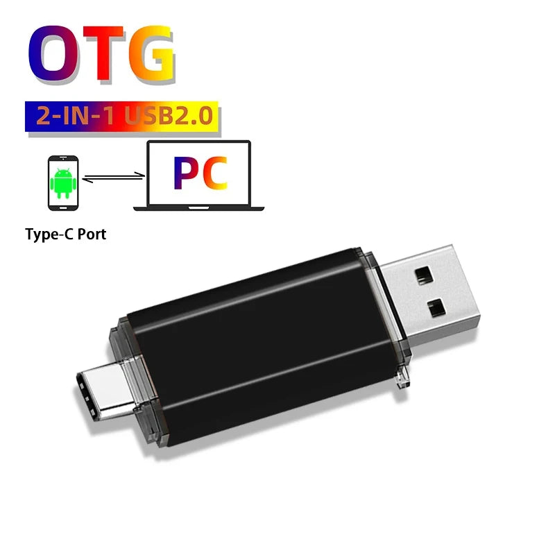 2 In 1 USB Flash Drives 64GB Free TYPE-C Adapters Gifts Pen drive 32GB Black OTG Memory Stick 16GB Key Chain Pendrive 8GB U Disk