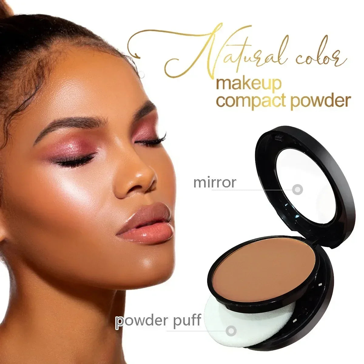 Blushimmer wheat bronzing powder palette for dark skin with matte finish, concealer, contour, foundation, and powder puff mirror