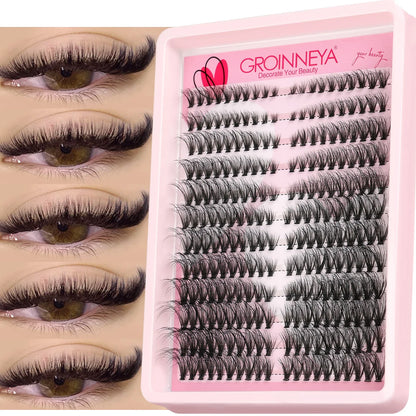 Blushimmer Groinneya Lashes Clusters with wispy, fluffy cat-eye style for DIY eyelash extensions and volume makeup.