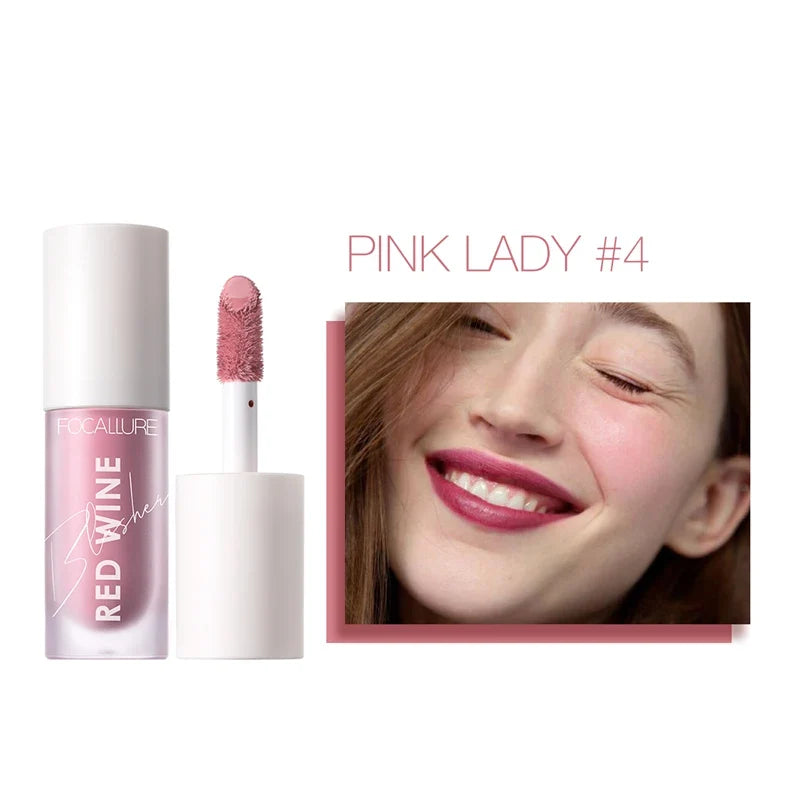 Blushimmer FOCALLURE Liquid Blusher with four natural shades, long-lasting matte finish, in red wine and hangover red tones.