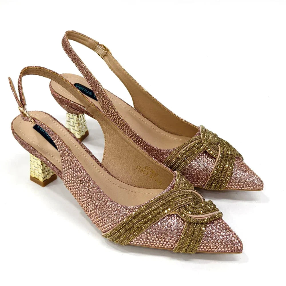 Elegant women's shoes and matching bag set with rhinestones by EdleessFashion, showcasing luxurious design and sparkling details.